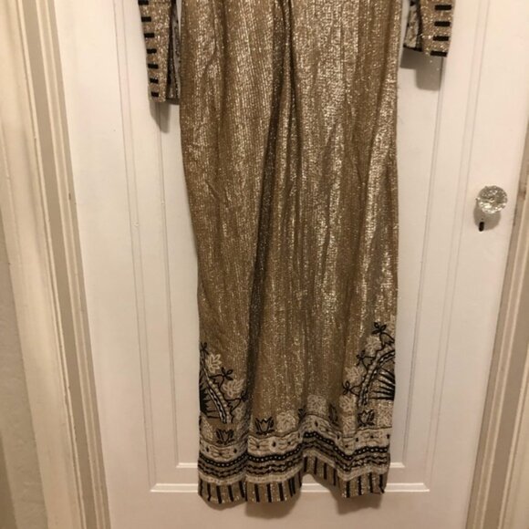 Vintage PLUS Elegant Miss Early 60s Lurex Gold Lame Egyptian Themed Dress - Picture 9 of 12